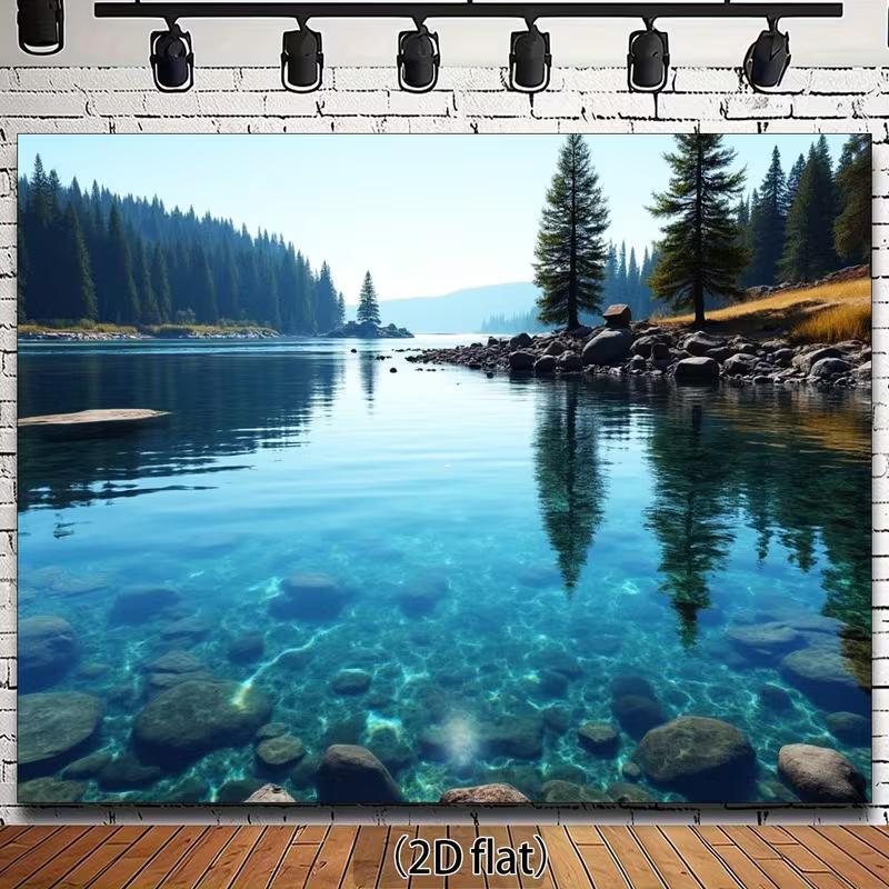 

Serene Mountain Forest Lake Scenery Background Cloth for Studio Photoshoot 47.2x31.5inch/120*80cm