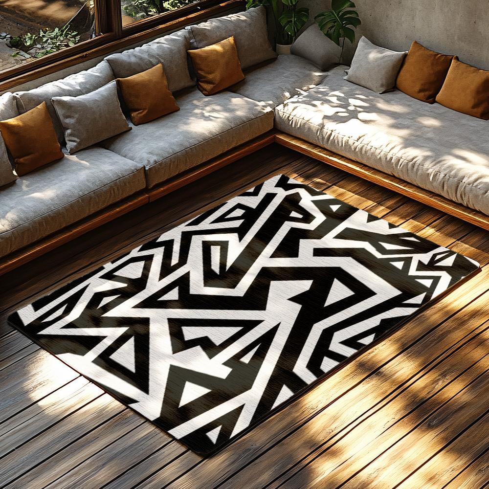 Tuniu Black White Geometric Zigzag Area Rug Non-Slip Home Floor Carpet Mat Room Decor