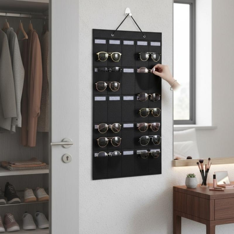 Felt Sunglasses Storage Bag with 12 Compartments Door Hanging Organizer for Glasses Eyewear Protections