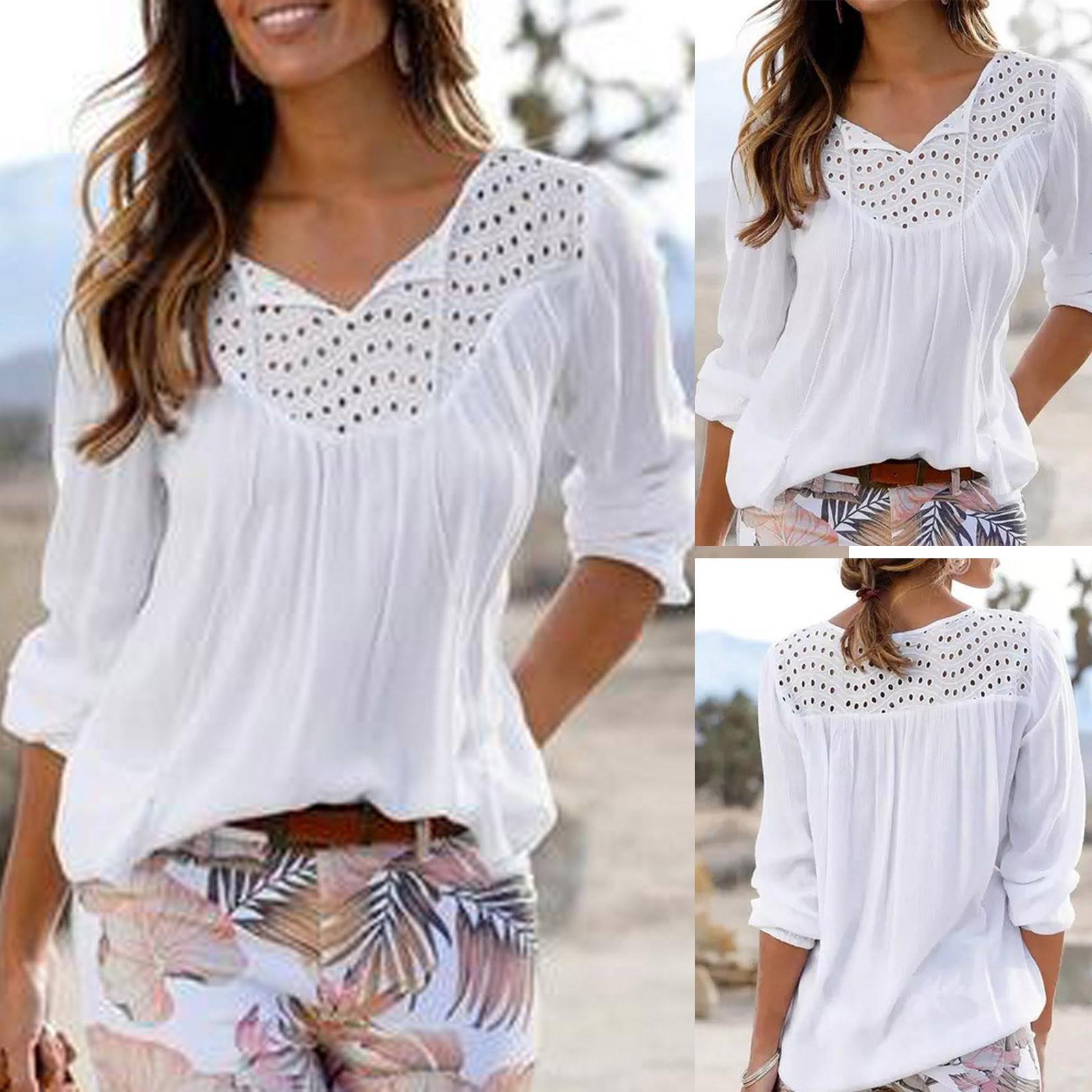 

Модная женская однотонная рубашка с v-образным вырезом, повседневный топ, свободный топ с длинным рукавом, элегантная рубашка