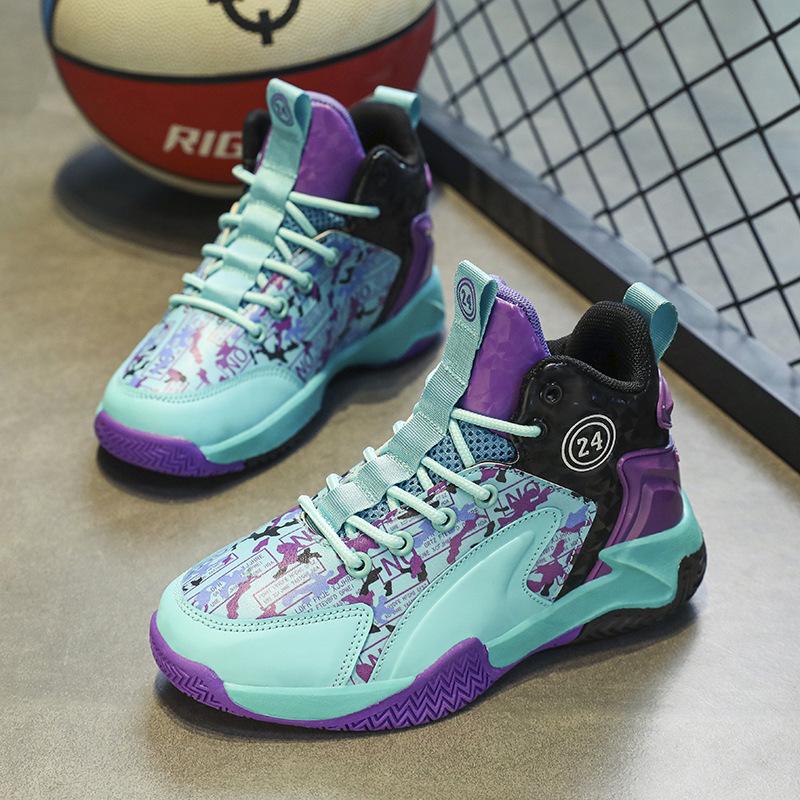 Children's basketball shoes spring and autumn new leather waterproof boys' sports shoes friction sound youth training shoes