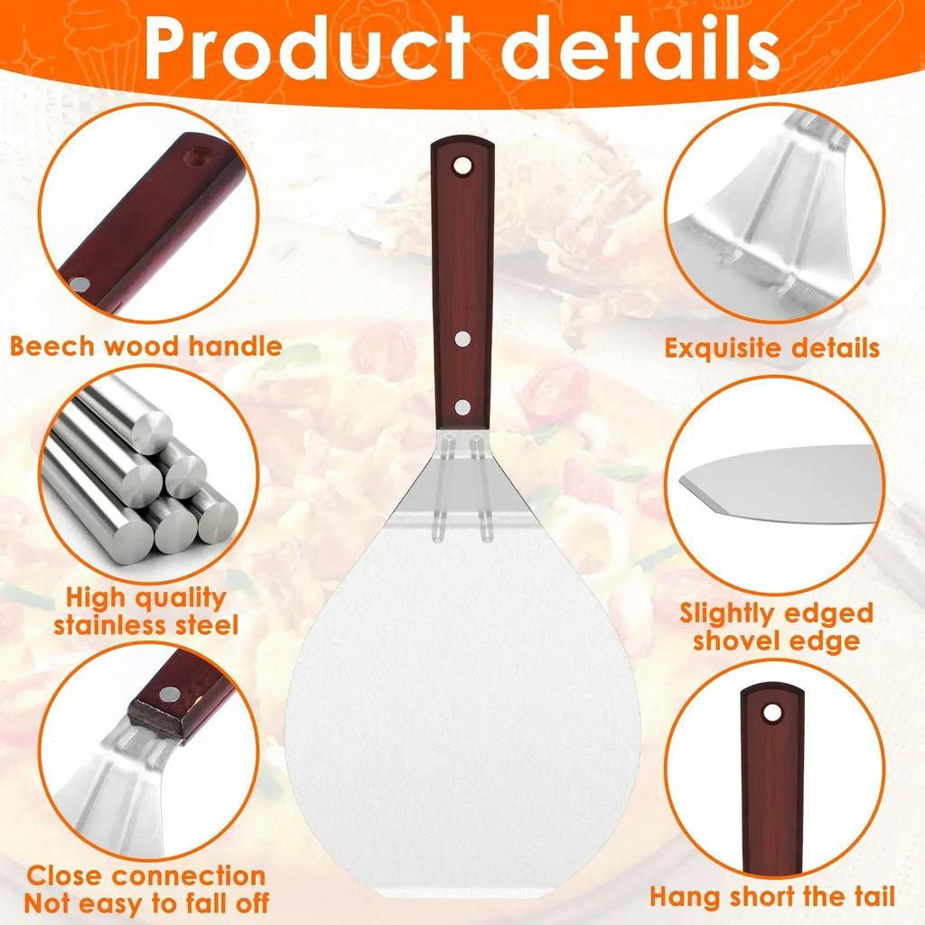 Pizza Shovel Metal Non-Stick Pizza Peel with Wood Handle Cake Lifter Transfer Tray for Homemade Baking Pizza Bread 6.5/10/12inch