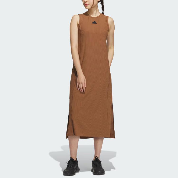 Adidas Sportswear Dress Solid Logo Long Letter Slim Fit Round Neck Cool Long Sports Casual Sleeveless Dress Women Dresses Brown IW9807