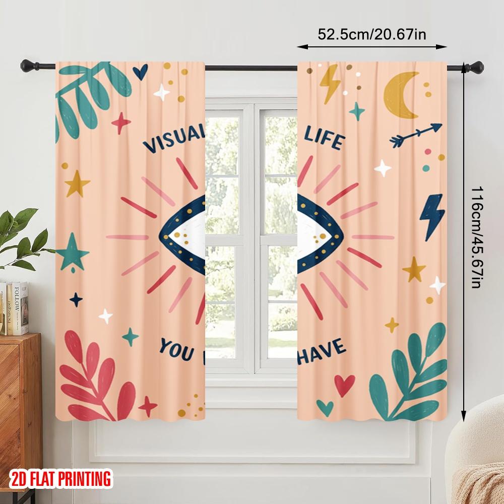2 Stück 2D Flachdruck Party Fenstervorhänge Visualisieren Auge Traum Leben Polyester Ohne Strom Alle Jahreszeiten Party & Feiertag
