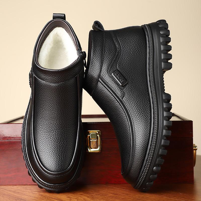 Winter men's cotton shoes men's middle-aged and elderly velvet warm casual leather shoes non-slip foot cover thickened wool men's shoes