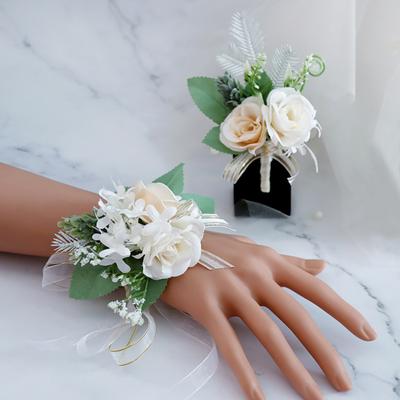 2 Stück künstliche Corsagen-Handgelenk-Blumen-Set, Hochzeitsblumen, Zubehör für Bräutigam, Braut und Trauzeugen