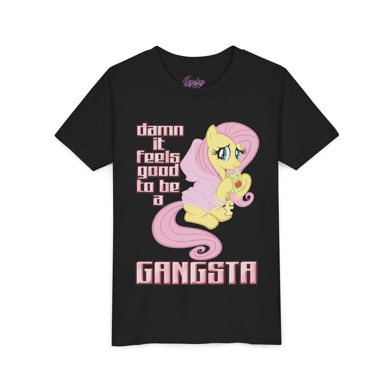 Youth Size Damn It Feels Good To Be A Gangsta Toddler Tee - My Little Pony Fluttershy Funny Meme Tshirt - Y2K Cutecore Kawaii Cartoon Shirt 130