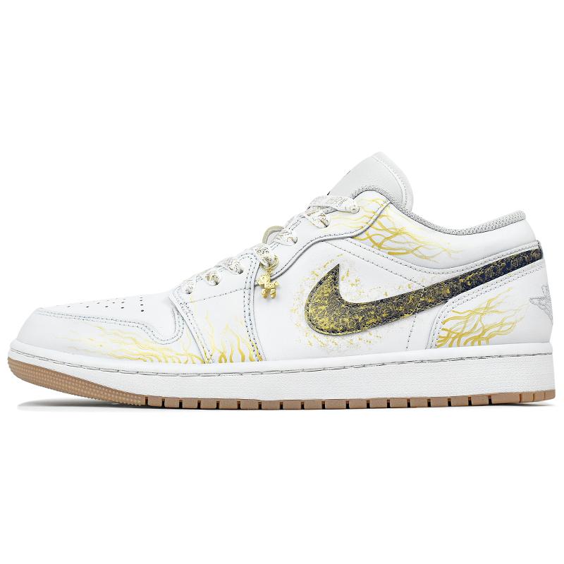Jordan Air Jordan 1 Abrasion Resistant Low top Vintage Basketball Shoes Men's White Gold 553558-146(Team96-)