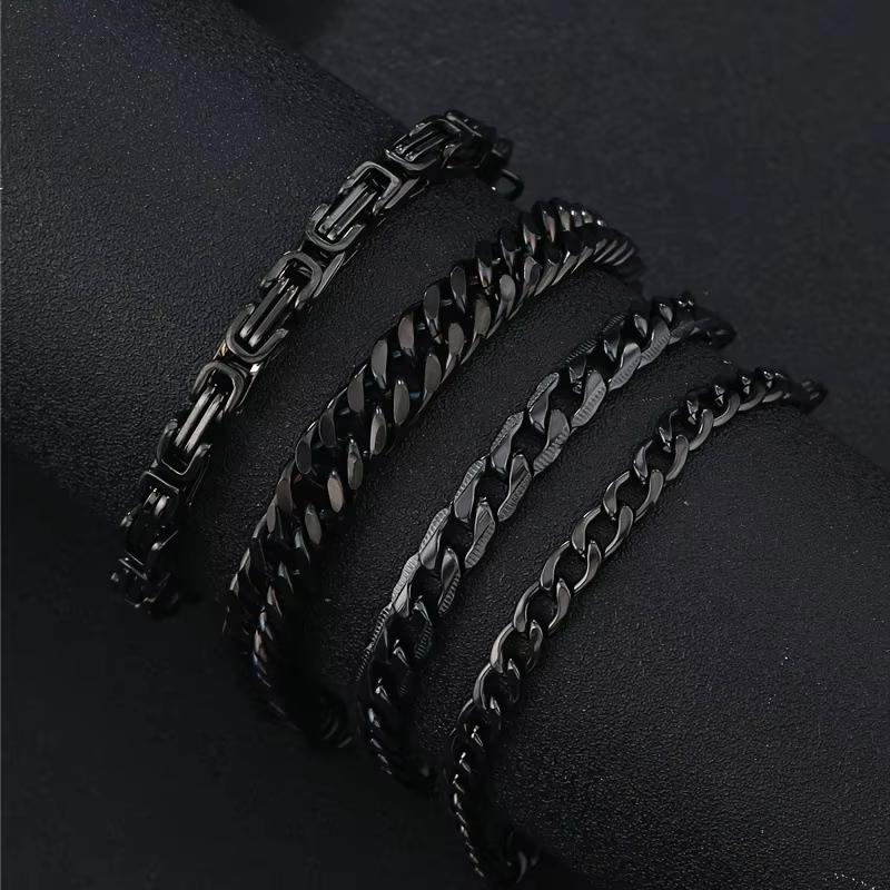 European American Hot Selling Stainless Steel Chain Link Bracelet Four-piece Set Simple Black Zinc Plated Light Luxury High-end