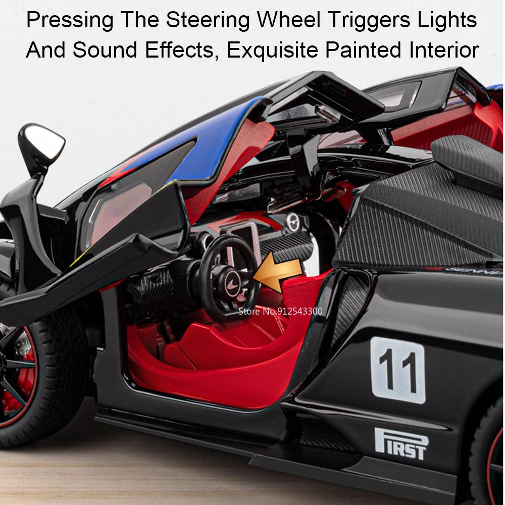 Scale 1:24 Senna P1 Sports Car Toy Model Metal Die-cast Pull Back Supercar Shock Absorption Miniature Vehicles Models Boys Gifts
