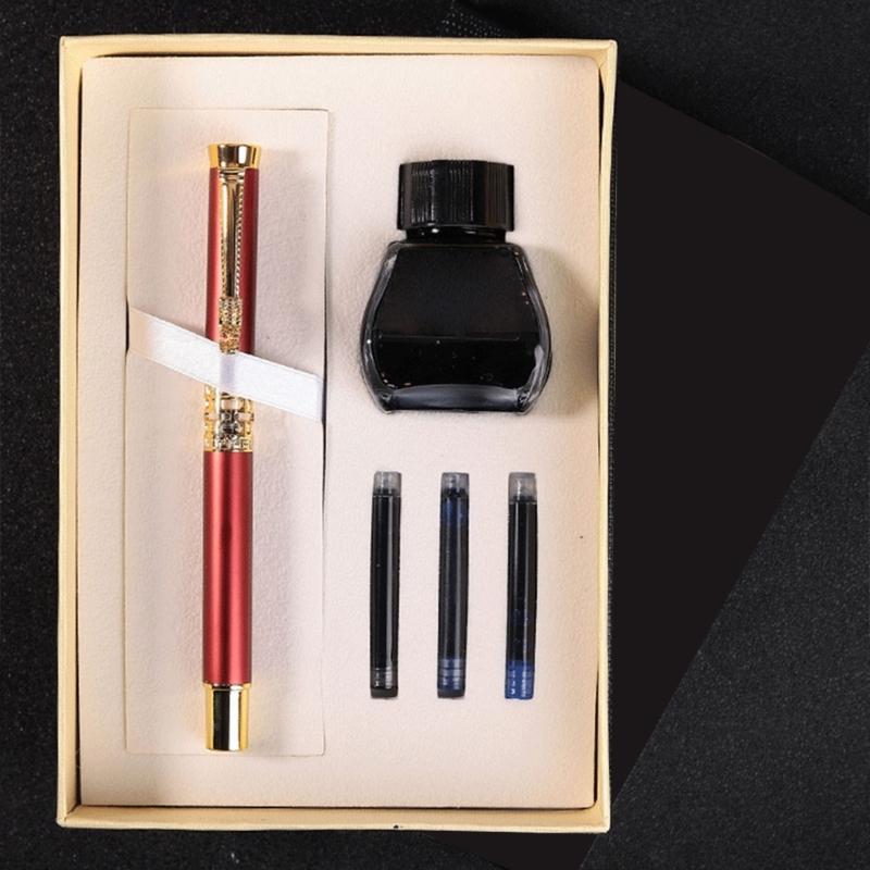 Retro Calligraphy Pen Refillable Classic Signature Pen Unique Chniese Dragon for Head Style Pen Clip for Adults Students
