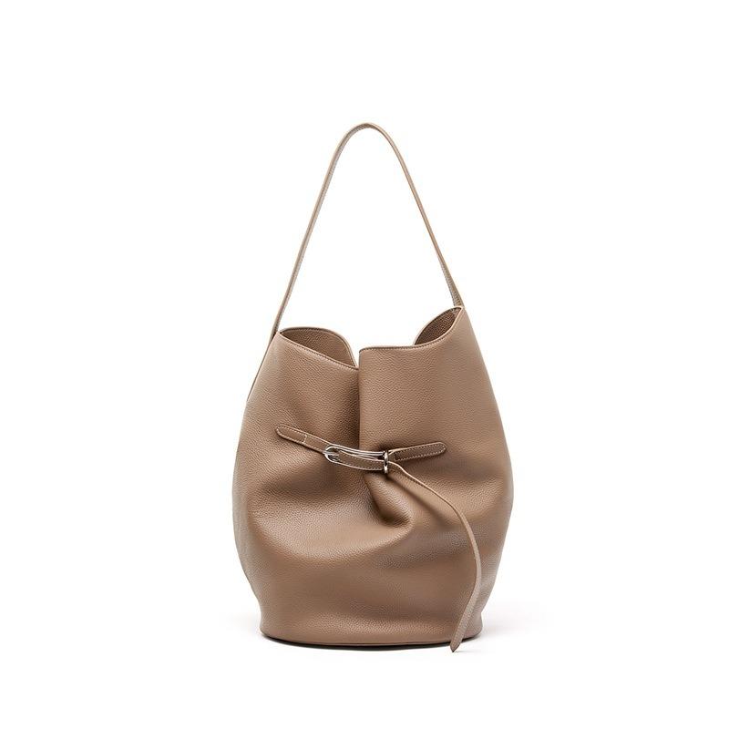 Bags niche tote fashion shoulder bag first layer cowhide large capacity high-end sense portable leather bucket bag