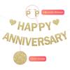 Happy Anniversary Glitter Banner - No DIY - Champagne Gold Happy Anniversary Decorations Banner for Romantic Wedding Birthday Party Decorations