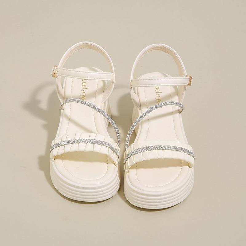 Fashion 2025 Buckle Strap Chunky Sandals Women Summer High Platform Wedges Slippers Woman Bling Decoration Thick Bottom Slides Pumps
