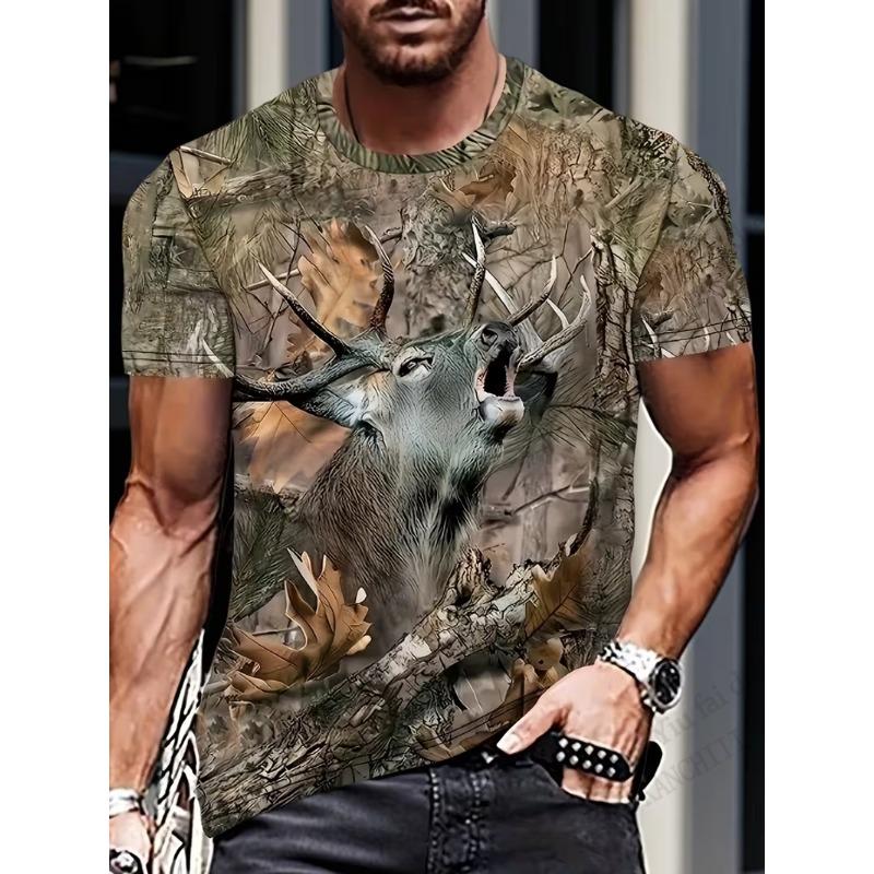 Summer Hunting Elk Rabbit 3D Print T-shirt Men Women Fashion Outdoor Wear Short Sleeve