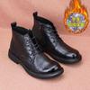 Autumn and Winter Velvet Martin Boots Men's Genuine Leather Cowhide High-top Casual Leather Boots Leather Shoes Non-slip and Wear-resistan Thin Velvet