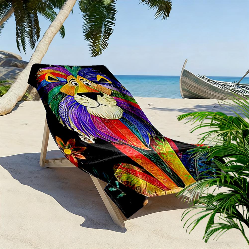 Colorful Lion Illustration Design Beach Towel Quick-drying for Travel Outdoor Sports Jogging Beach and Swimming