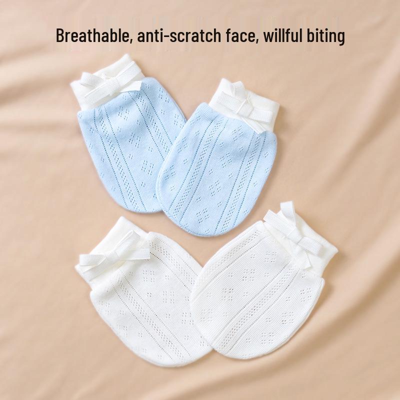 Pure Cotton Baby Anti-Scratch Mittens for Newborns 0-3 Months, All-Season, Thin Style for Spring & Autumn