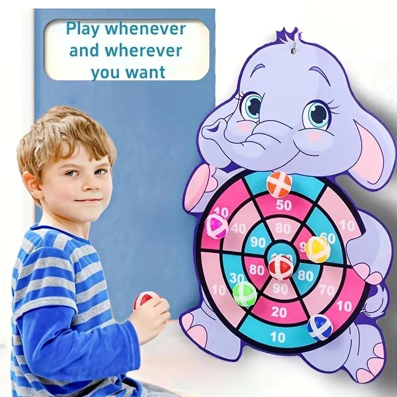 Elephant themed sticky ball dart board two pack toy set, children's favorite fun toys, indoor and outdoor interactive games