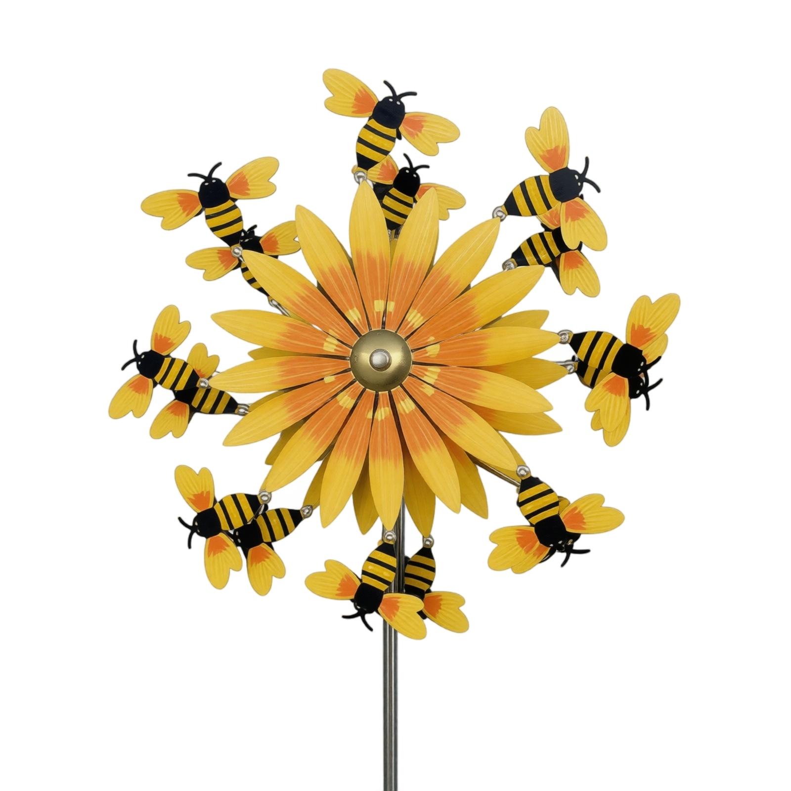 

Metal Sunflower Garden Spinner with Rotating Bee Decorations Outdoor Yard Windmill Decorative Lawn Ornament for Patio Lawn One Size