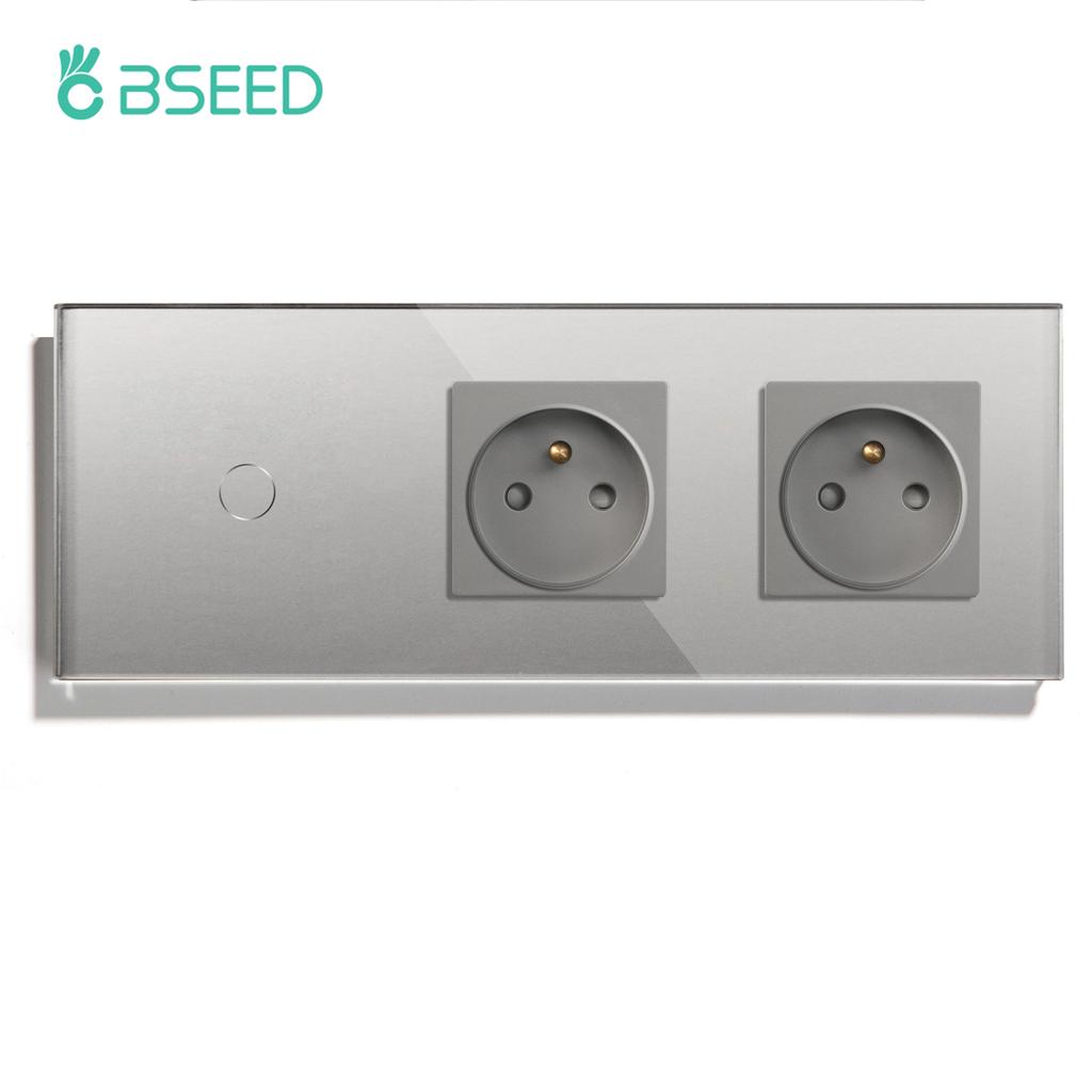 BSEED 1/2/3Gang Touch Light Switches 1Way Sensor Switch With Type-C USB French Wall Sockets Glass Panel Blue Backlight Gray