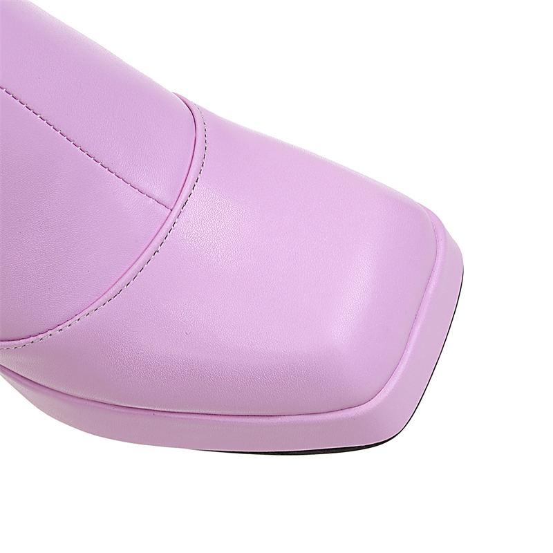 B5/Dámské krátké kozačky na vysokém podpatku Podzim a zima Nová barva Candy Nepromokavá platforma Velké kozačky na silném podpatku