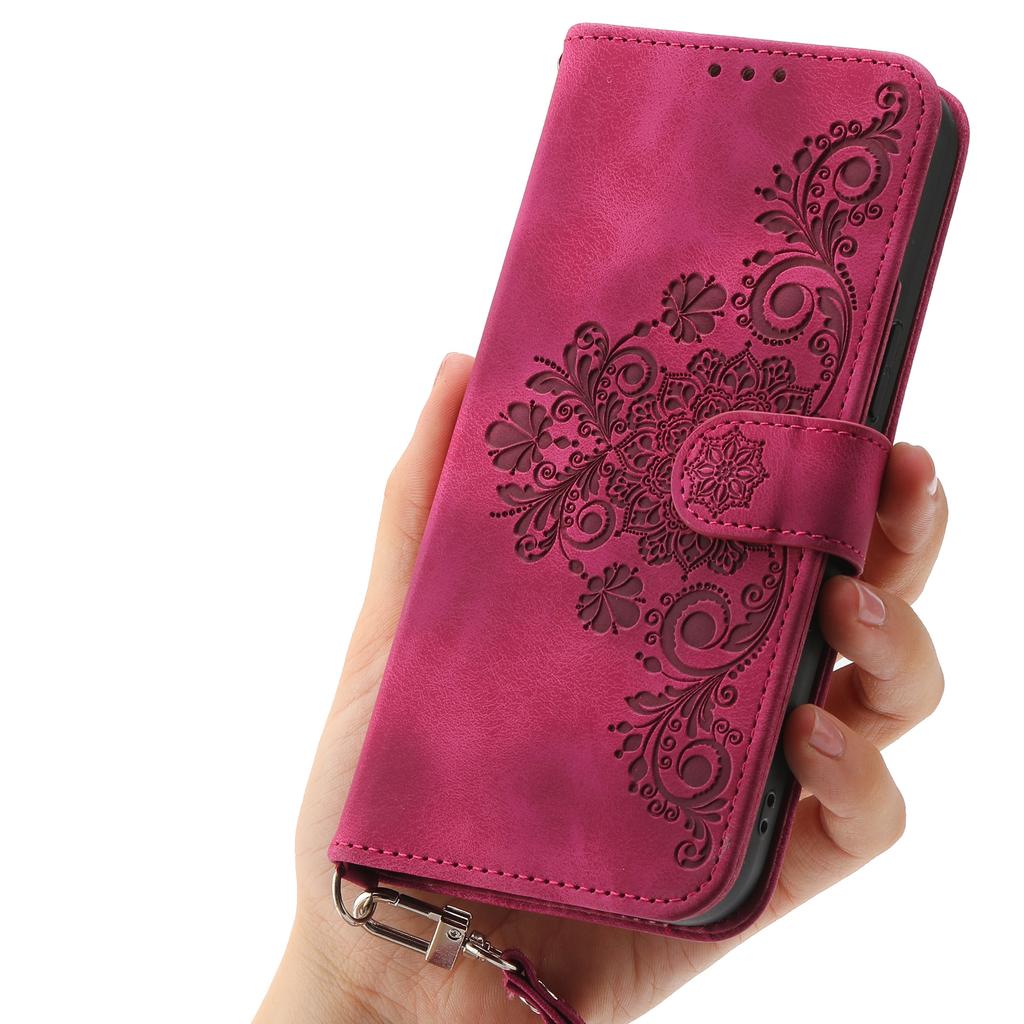 For Oppo Reno14 5G (Global) Case Flower Pattern PU Leather Wallet Phone Cover with Strap