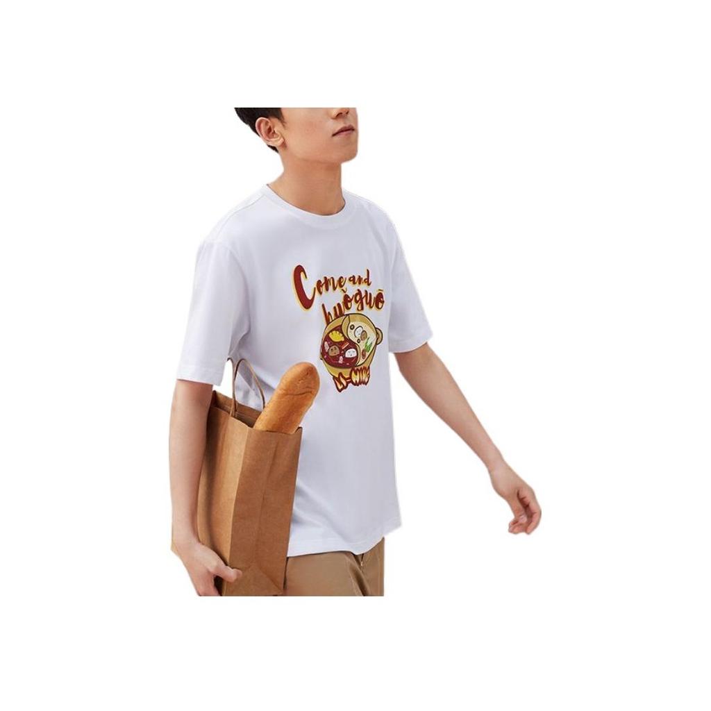 Li Ning Cartoon Hot Pot Letter Round Neck Casual Short Sleeve T-Shirt Men Tops Standard-White AHSS569-1