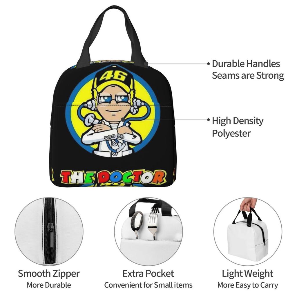 Motorcycle Racing Motor Rossi Insulated Lunch Bag for Women Children Portable Food Boxes Thermal Lunch Box Tote