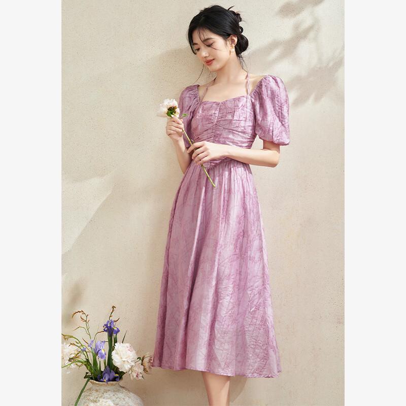 Xiyu French Romantic Pleated A-Line Maxi Dress