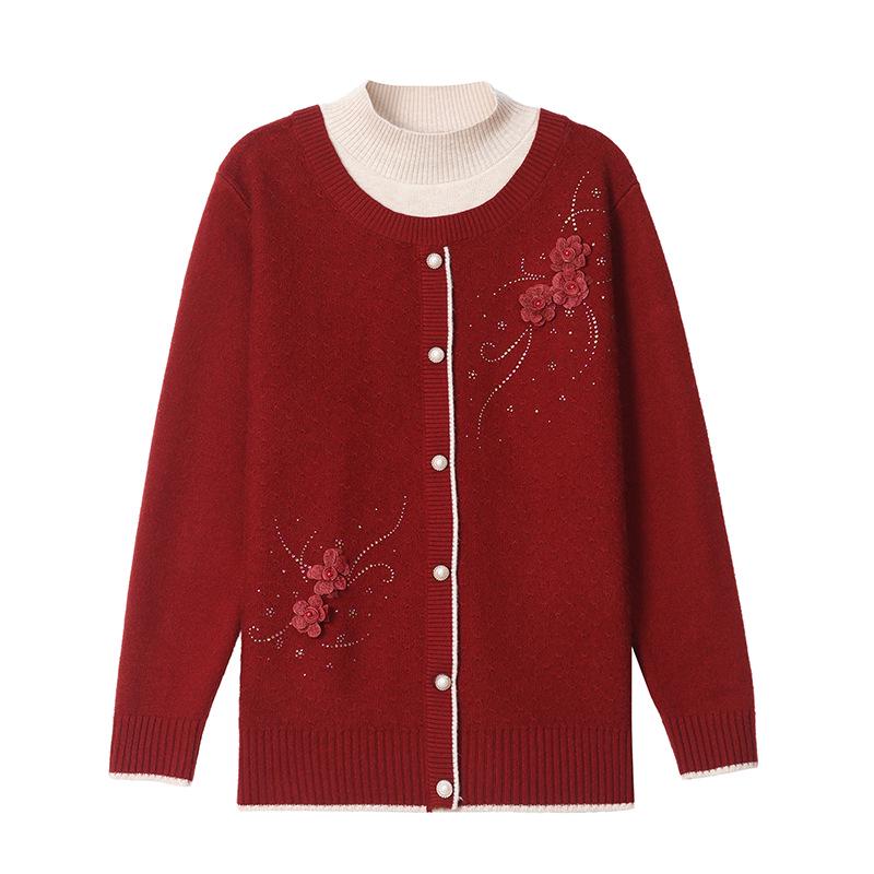 Tricots Style Maman: Pull Fausse Deux-Pièces en Velours pour Femmes d'Âge Moyen et Âgées, Parfait pour les Superpositions Automne/Hiver