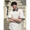 Men's Black Striped Collar Cuff Detail Polo Shirt Casual Oversized Streetwear Top