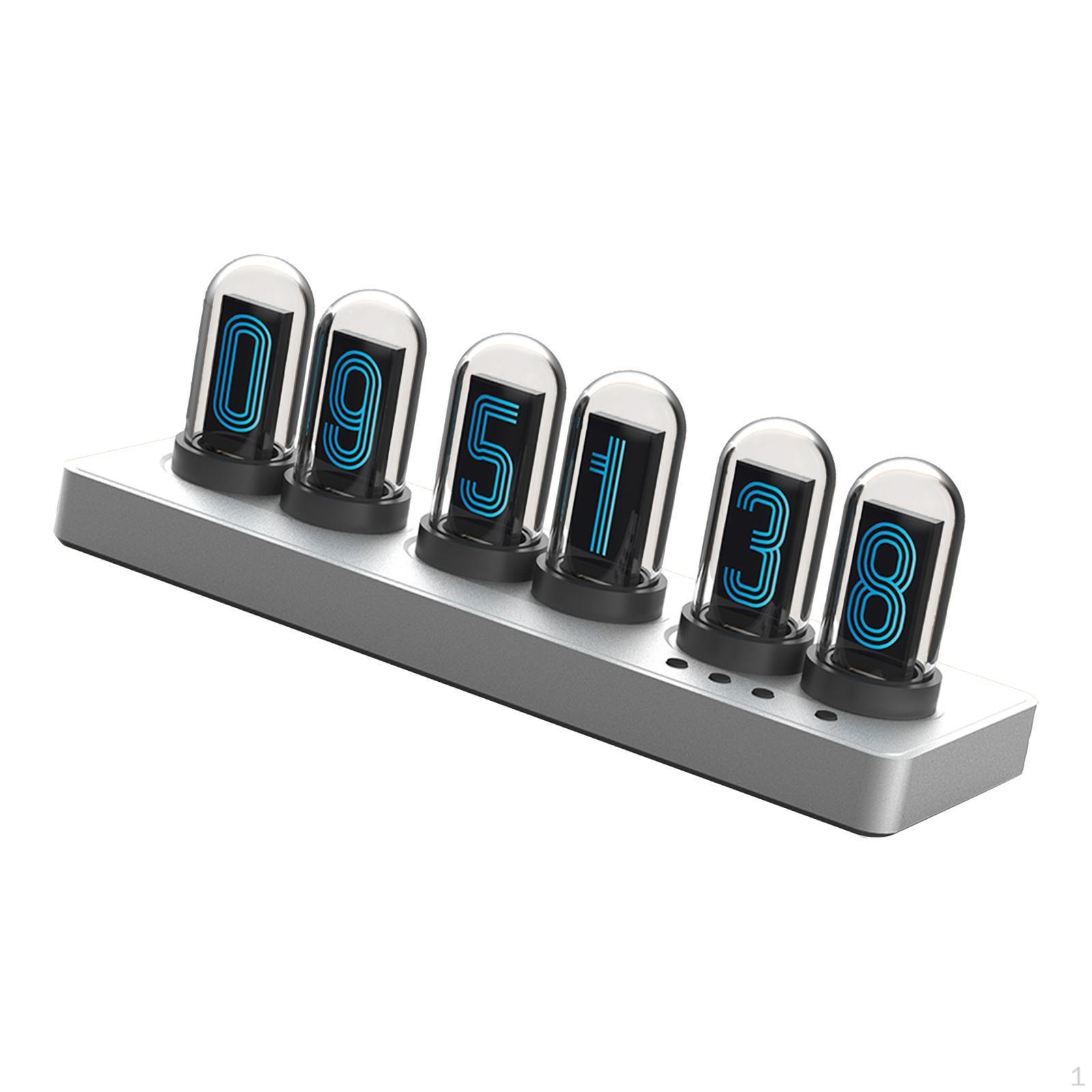 

IPS Nixie Tube Clock Creative Electronic with Wi-Fi Sync, USB Powered Desktop Ornament Glow срібний