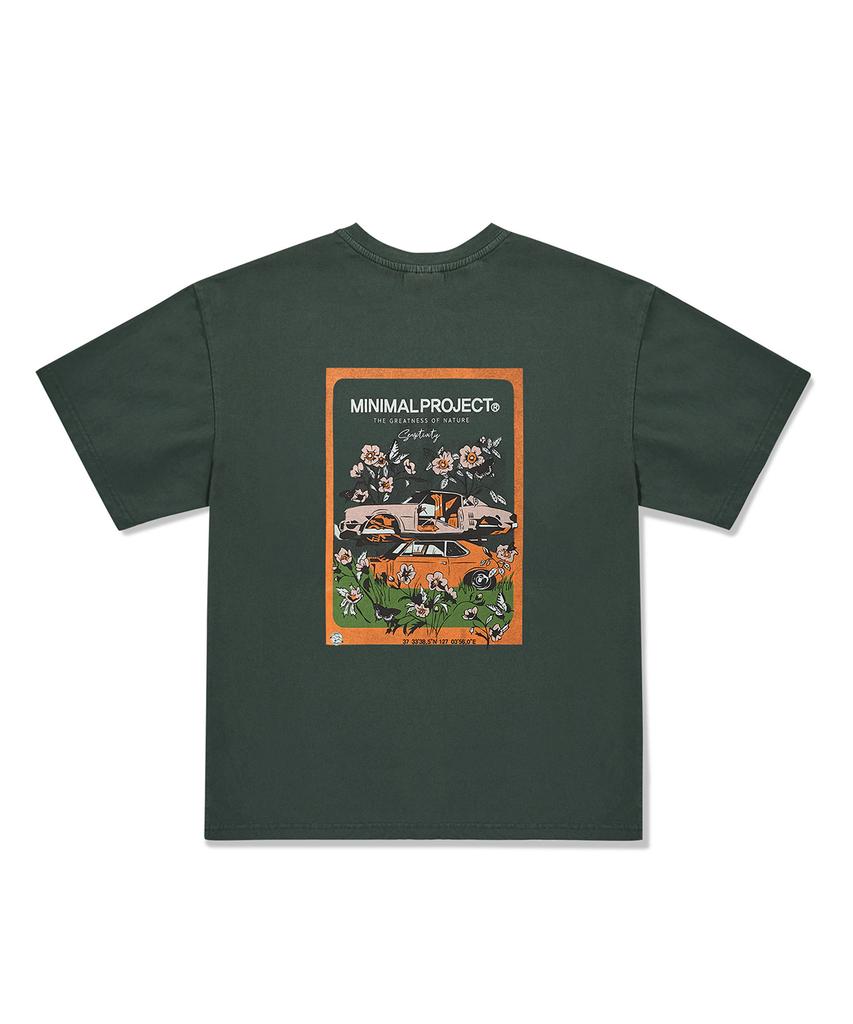 MINIMALPROJECT Flower Frame Pigment Short Sleeve T-Shirt Mst164 [Bluegreen]