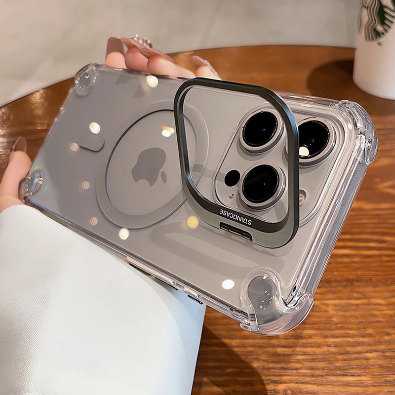 Luxury Transparent Case For iPhone 17 Air 16 15 14 13 12 Pro Max Plus 16Pro Magsafe Wireless Charge Clear Cover &Stand Holder