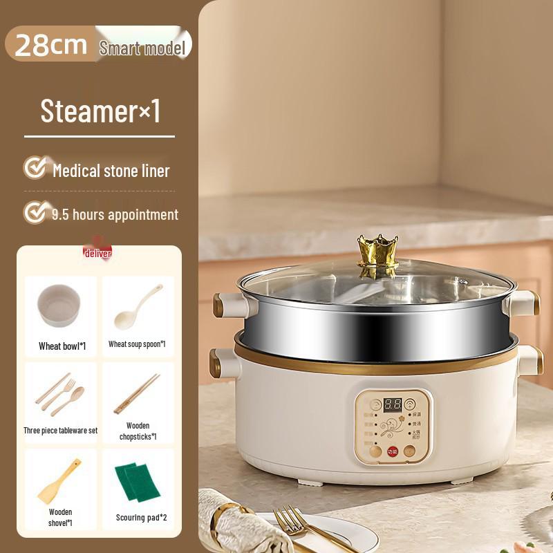 Wielofunkcyjny parowar elektryczny: Stal nierdzewna, Trójwarstwowy, Minutnik, do gotowania na parze, gotowania i duszenia