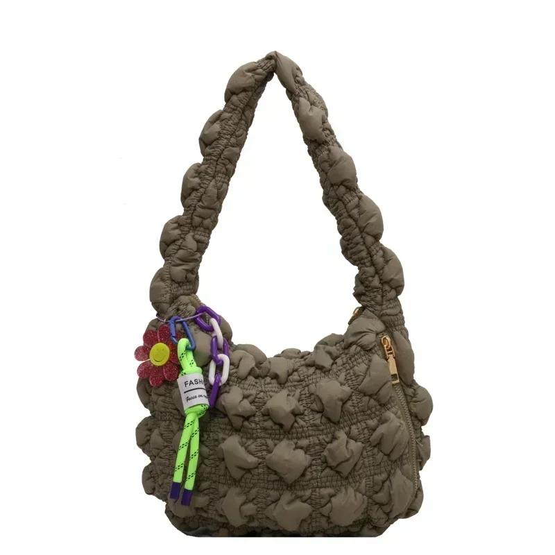 Hobo axelväska med dragkedja mångsidig modeväska enkel pendelformad crossbody-väska mjuk bomull monokrom