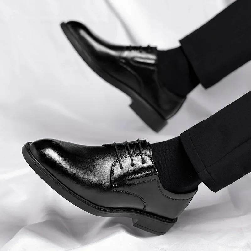 Fashion 3 6 8cm Heel Men's Dress Shoes New Designer Cow Leather Increase Casual Spring Autumn Black Platform Wedding Shoes Male
