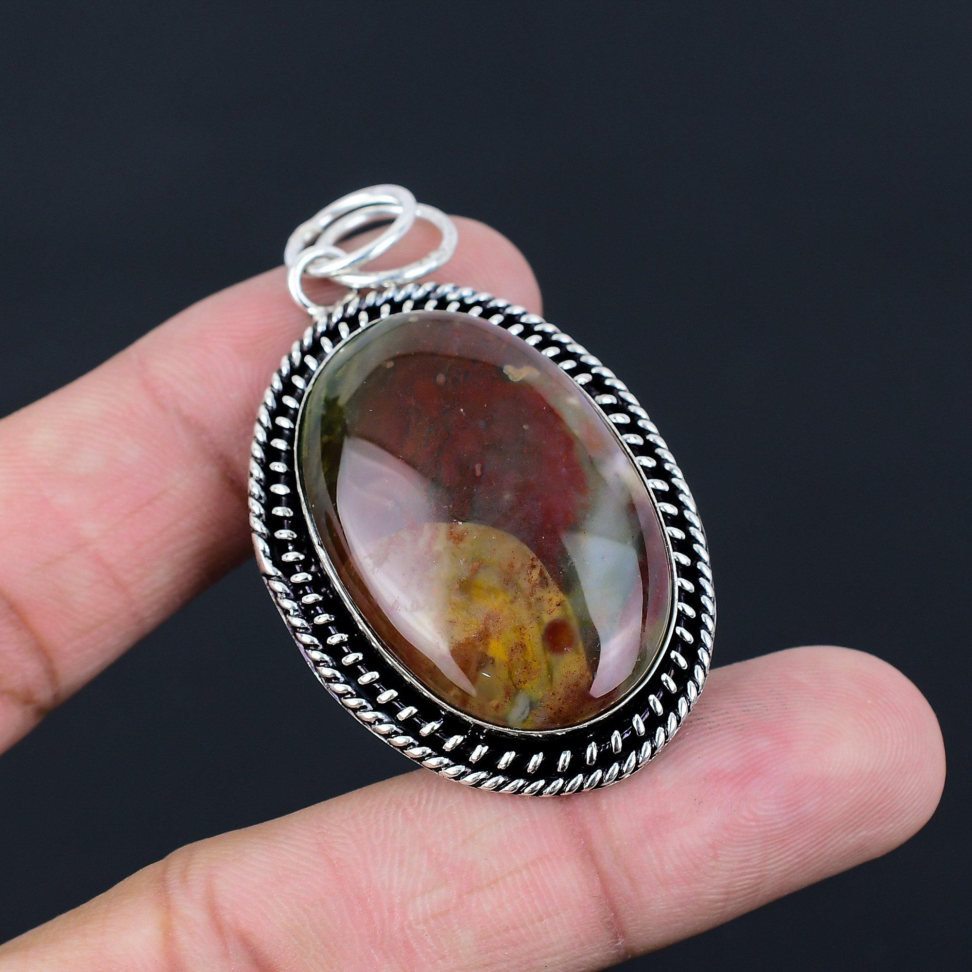 925 Sterling Silver Oval Bloodstone Gemstone March Bezel Anniversary New Pendant
