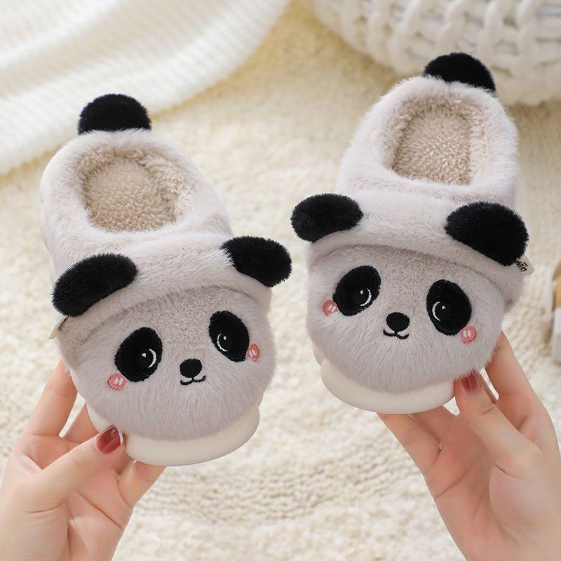 Nové zimní domácí pantofle dívky panda boty děti teplé domácí pantofle kožešinová zvířátka dítě nadýchané pantofle kawaii vnitřní podlahové boty