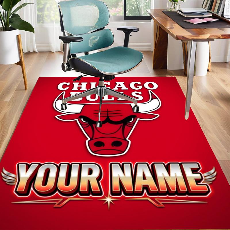 Chicago Bulls Design Area Rug Personalized Name- Non-Slip, Soft & Cozy Floor Mat for Living Room, Office - Indoor/Outdoor Carpet