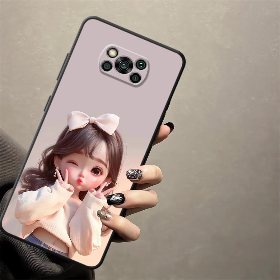 מארז ל-Xiaomi Poco X3 X4 X5 X7 Pro C61 M3 M4 M7 Pro C50 F3 C40 C71 F1 M5 C75 כיסוי טלפון שחור רך דוגמת ילדה מצוירת