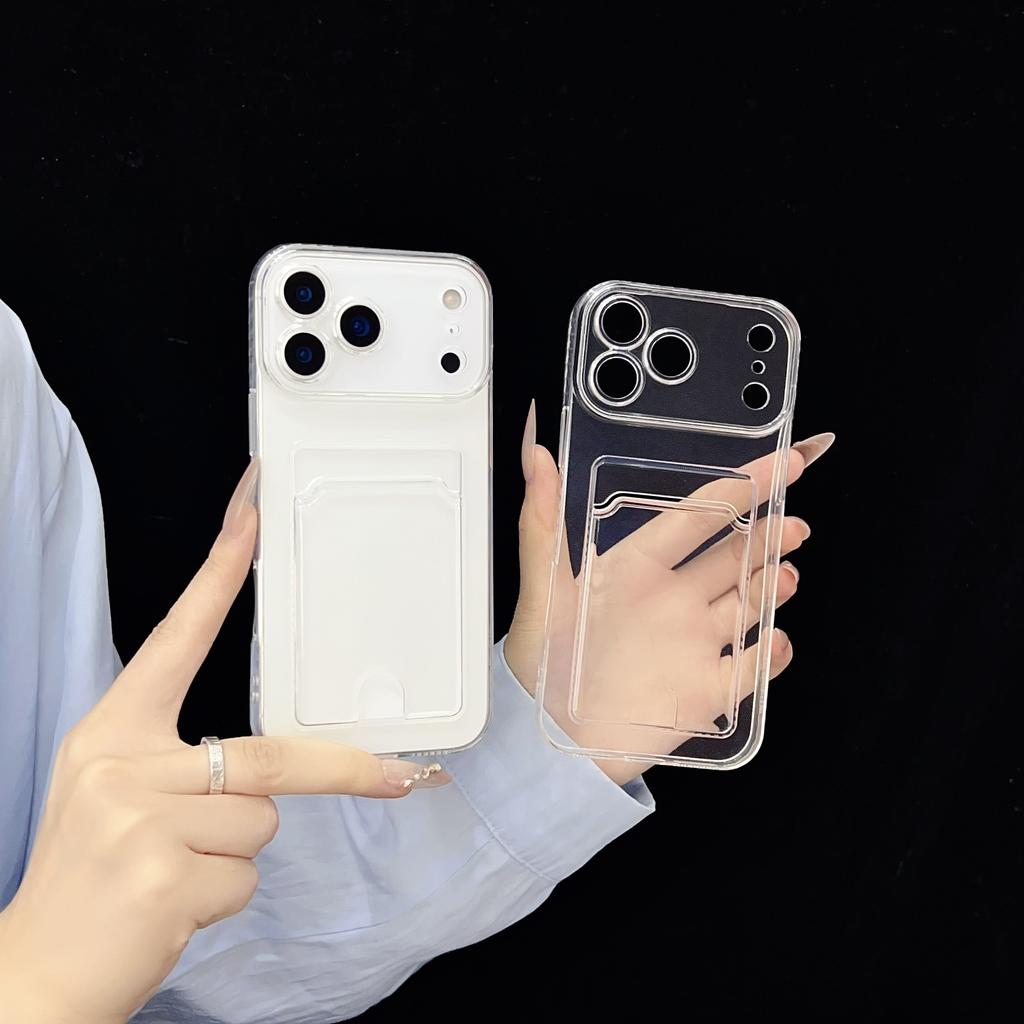 Luxury Transparent Card Holder Phone Case for iPhone 17 Air 16 15 14 Plus 13 12 11 Pro Max Slot Wallet Shockproof Back Cover