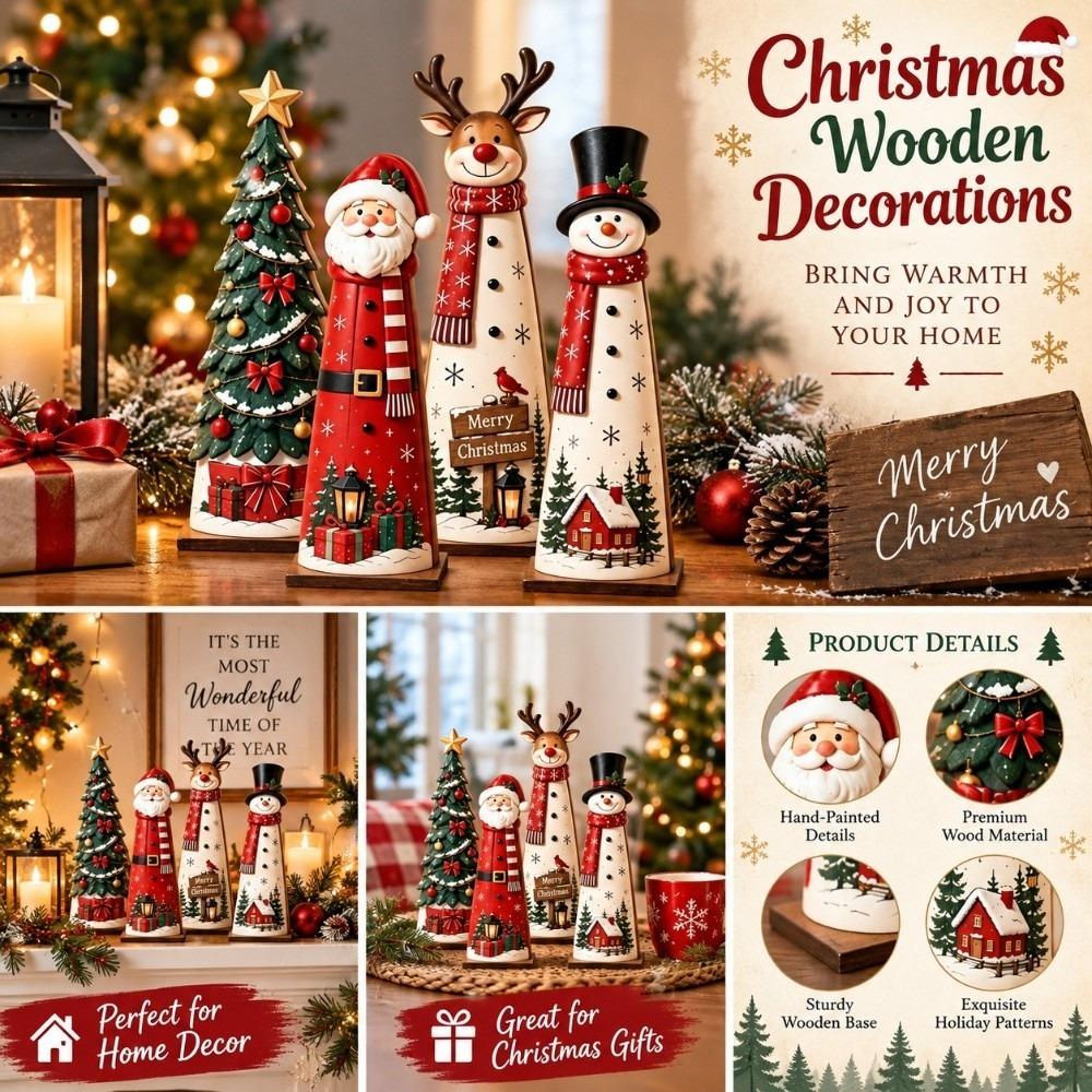 Wooden Christmas Tabletop Ornaments Santa Christmas Figurines Home Decor