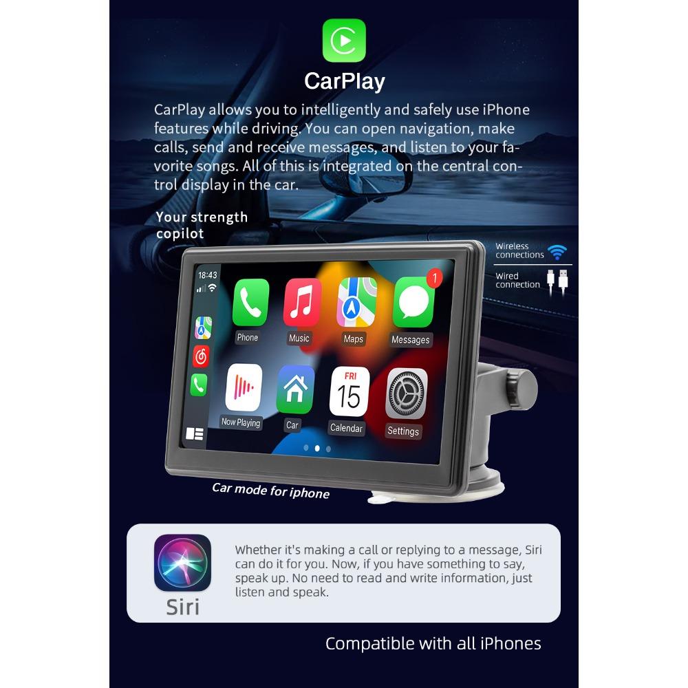 Universal 7 Zoll Multimedia Player Drahtlose CarPlay Android Auto Auto Radio intelligente systeme GPS Für Auto Display