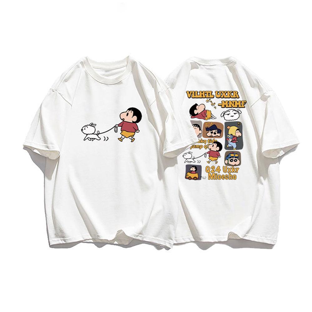 New Japanese Anime Crayon Shin-chan Pattern Printed Cotton T-shirt Cute Fashion Style Couple Short-sleeved T-shirt Tops