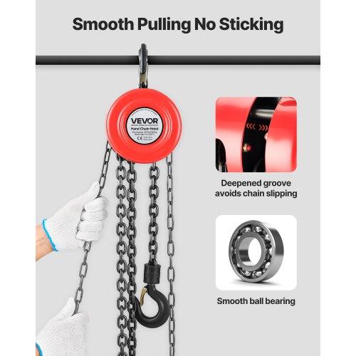 VEVOR Hand Chain Hoist, 1 Ton Capacity, Manual Chain Block with Upgrade G70 Galvanized Chain, 6 M Lifting Height