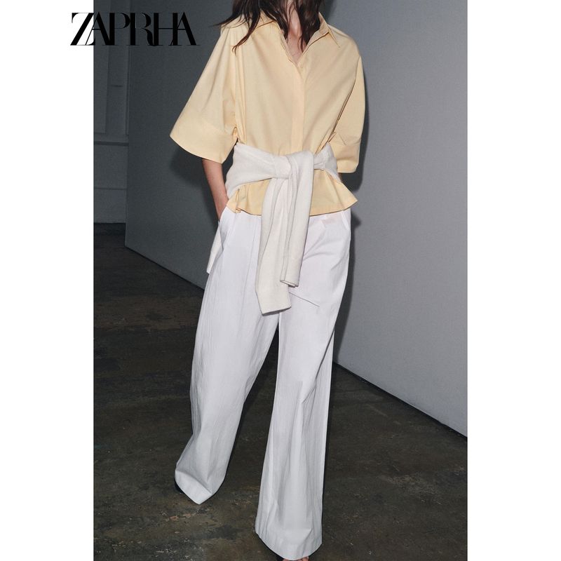 Zaprha 2025 Autumn New Casual All-matching Temperament Lapel Short Sleeve Poplin Shirts Top 4786157