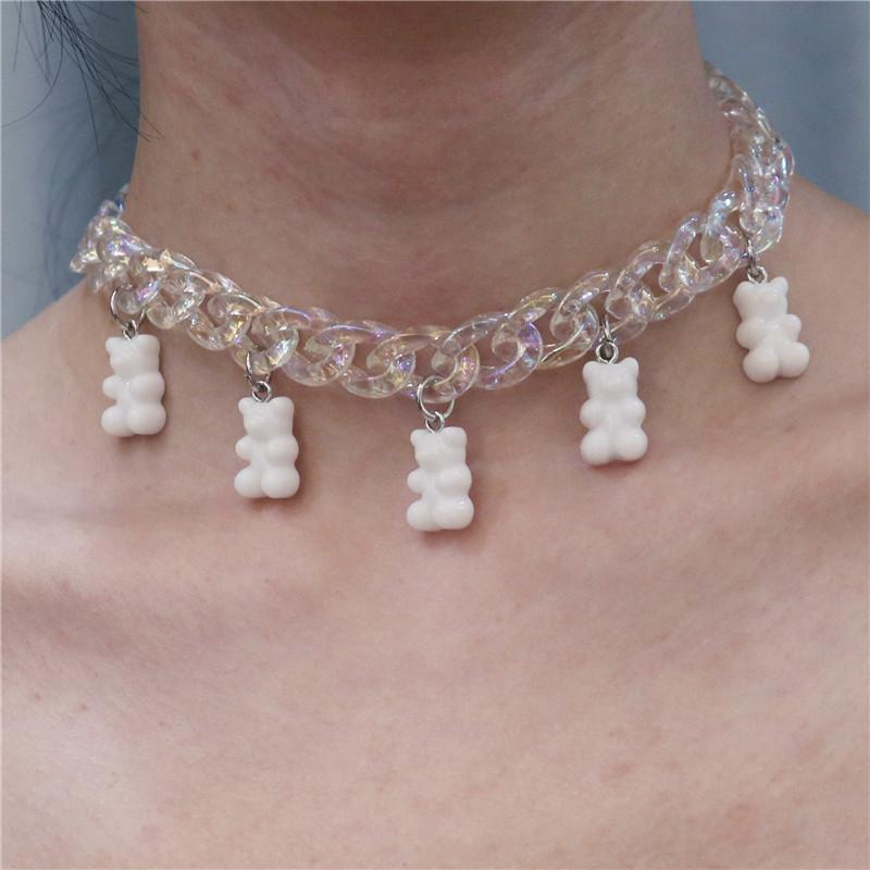 Shining Acrylic Handmade Candy Color Cute Judy Cartoon Bear Charm Necklace For Women Girl Daily Jewelry Party Gifts