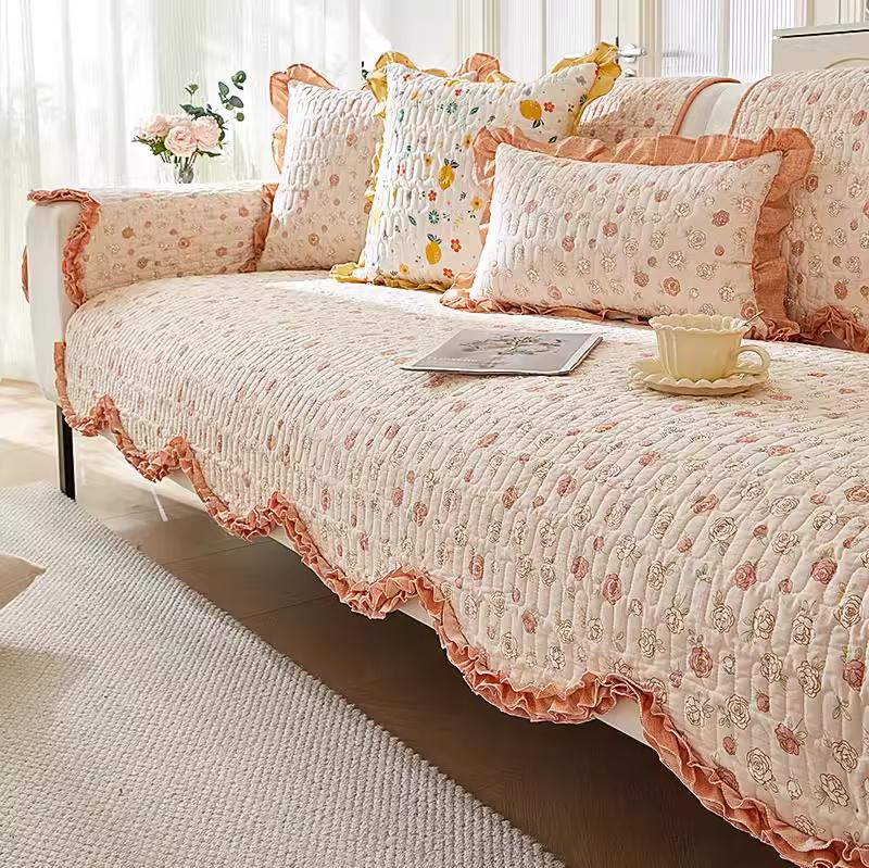 Curled Edge Rural Style Cotton Couch Mats Comfortable Soft Non Slip Sofa Towel Versatile Colorful Living Room Sofa Cover